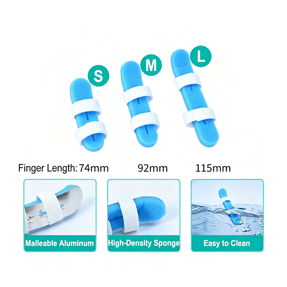 3 kích cỡ Nẹp ngón tay bằng nhôm dẻo đơn có đệm xốp