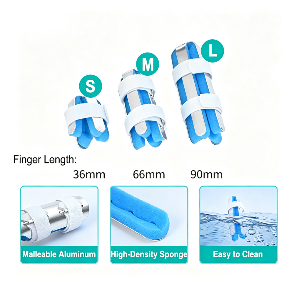 3 kích cỡ Nẹp ngón tay bằng nhôm dẻo bốn mảnh có đệm xốp