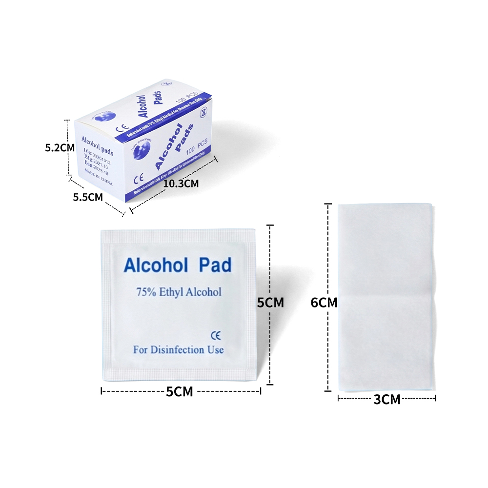 100 Cái/hộp Kích thước lớn 3 cm x 6 cm Miếng đệm chuẩn bị cồn 75% được bọc riêng lẻ