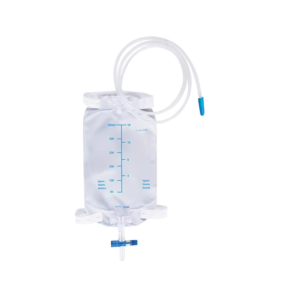 Túi đựng nước tiểu bằng nhựa PVC y tế không có mủ cao su di động và kín đáo 500ml có van chống trào ngược